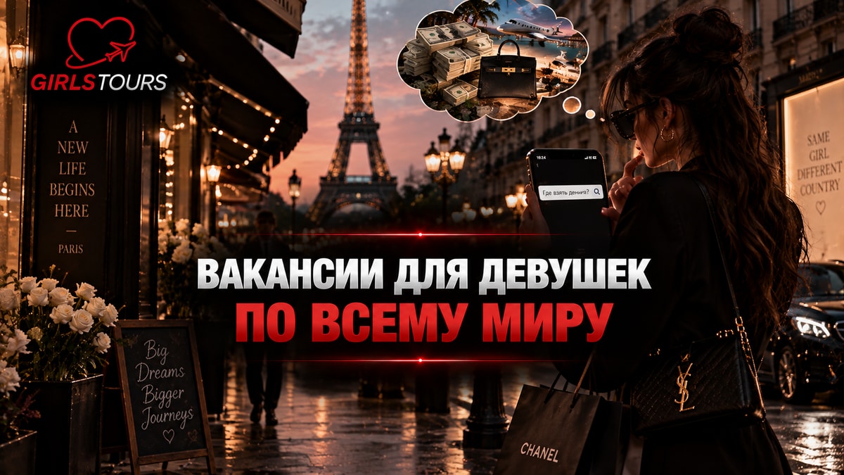Обложка GirlsTours «Вакансии для девушек по всему миру» на фоне Парижа.