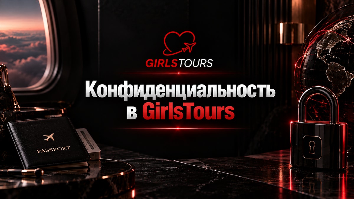 Обложка конфиденциальности GirlsTours с замком, паспортом и глобусом.